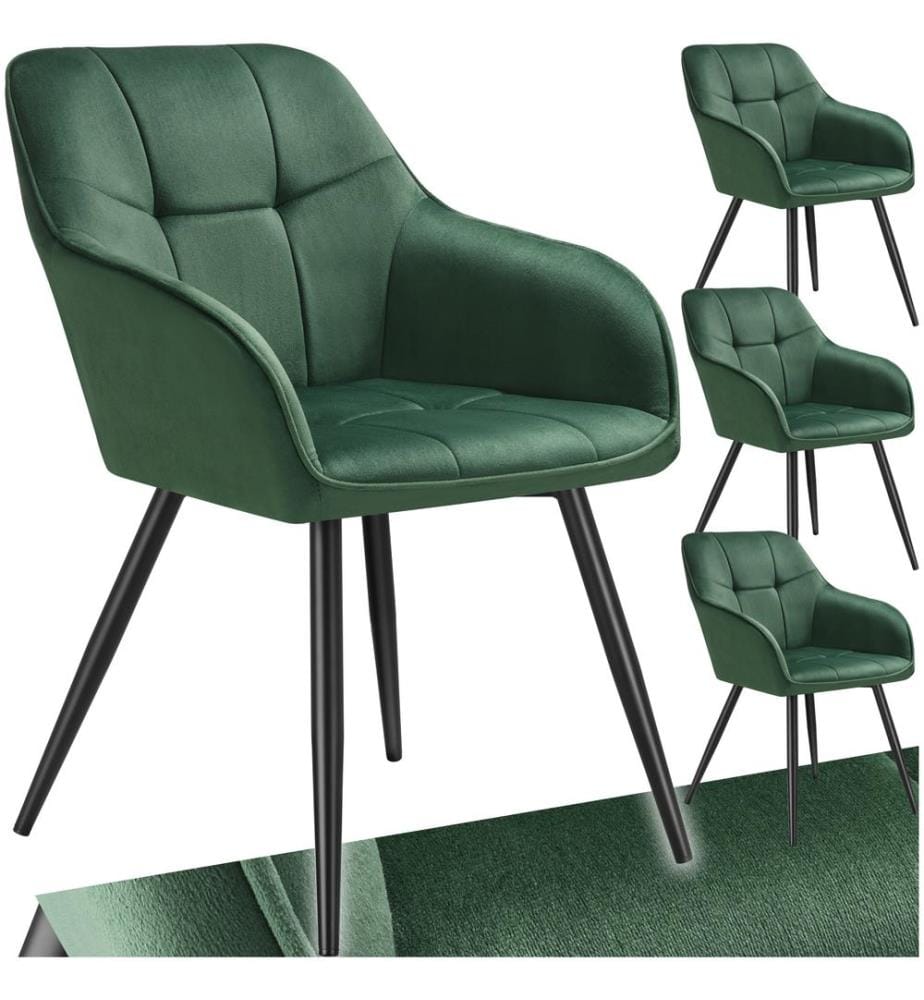 Sedia Marilyn, effetto velluto, trapuntato - verde scuronero, Set di 4