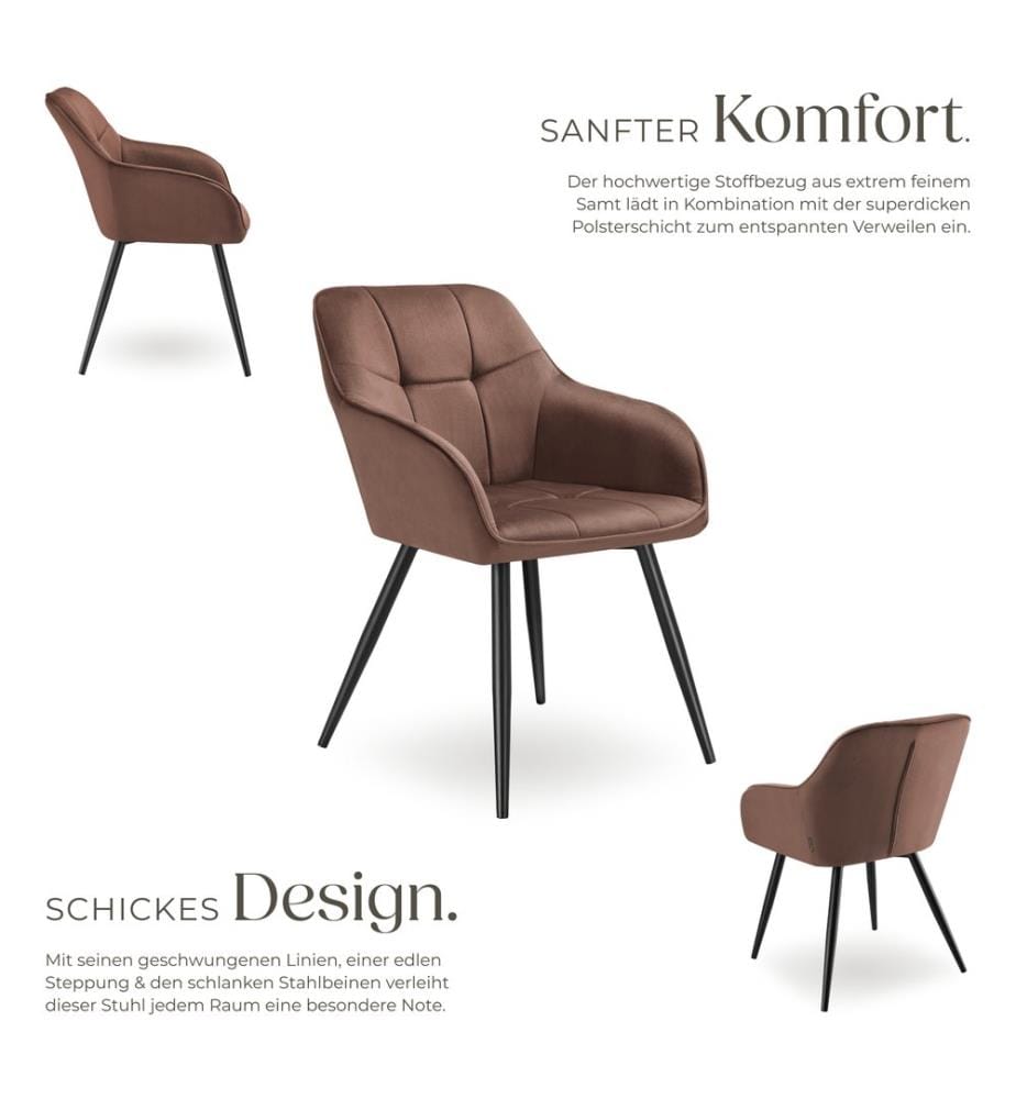 Dining Chair Marilyn - velvet look, quilted pattern - brownblack, Set of 2