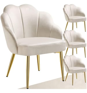 Poltrona da cocktail Hellen, imbottita con rivestimento in velluto - cremaoro, Set di 4