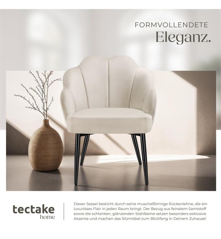 Cocktailsessel Hellen, gepolstert mit Samtbezug - cremeschwarz, 4er Set