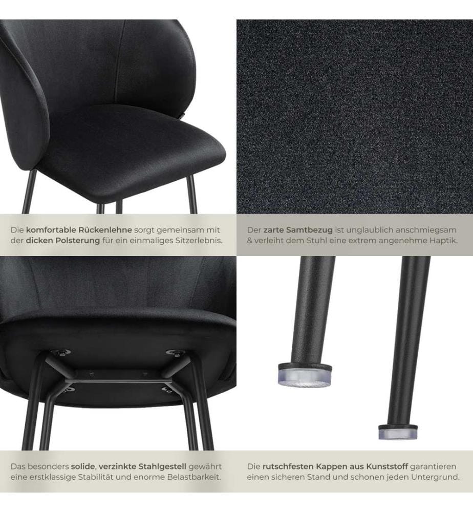 Barstuhl Luana, mit Rückenlehne, Samtoptik - schwarzschwarz, 2er Set