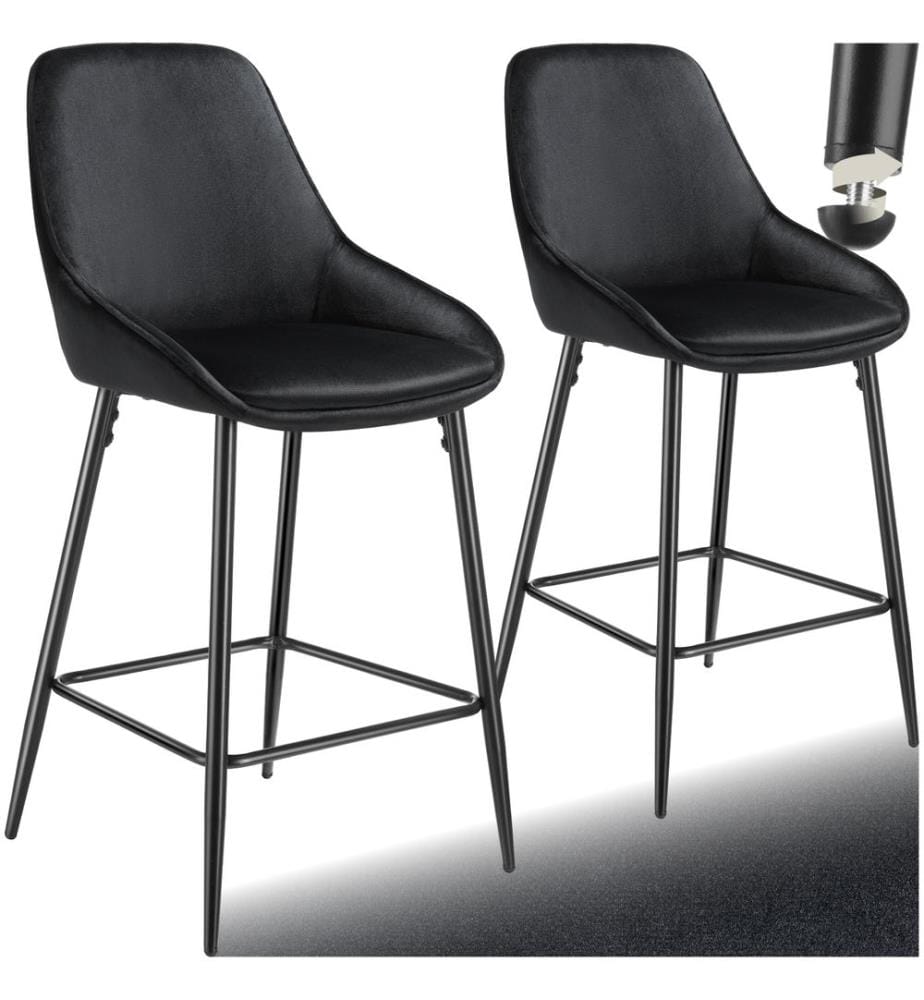 Thekenstuhl Siera mit Rückenlehne - Samtoptik schwarzschwarz, 2er Set