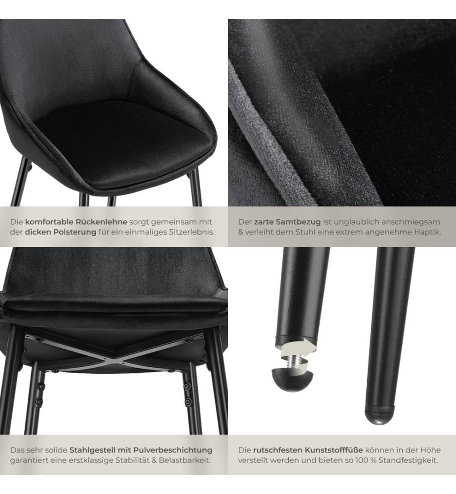 Thekenstuhl Siera mit Rückenlehne - Samtoptik schwarzschwarz, 4er Set