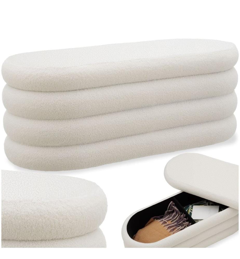 Polsterbank Altu mit grossem Stauraum - Bouclé creme-weiss