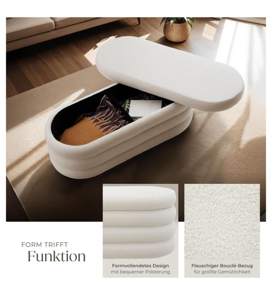 Polsterbank Altu mit grossem Stauraum - Bouclé creme-weiss