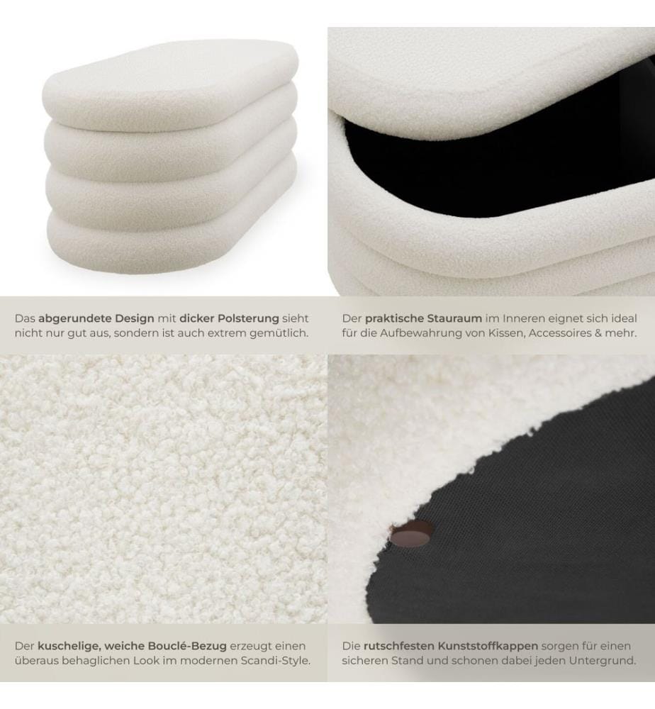 Polsterbank Altu mit grossem Stauraum - Bouclé creme-weiss