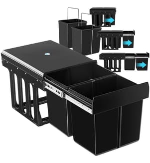 Waste collector Ashlyn, 2-way separation, 30L, telescopic rails - black