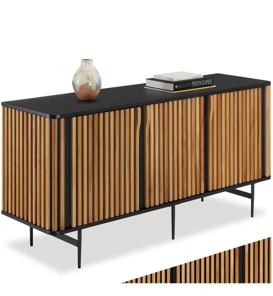 Buffet LINEO avec compartiments de rangement - noirmarron