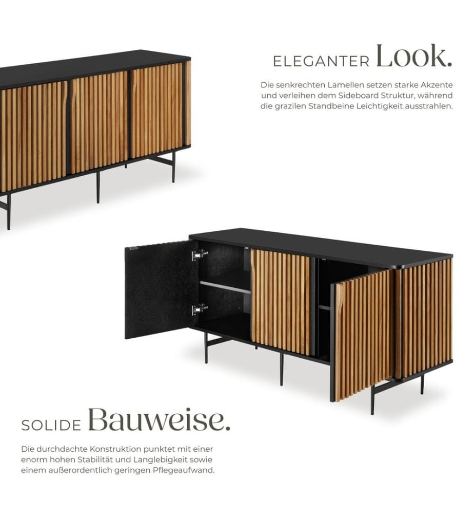 Buffet LINEO avec compartiments de rangement - noirmarron