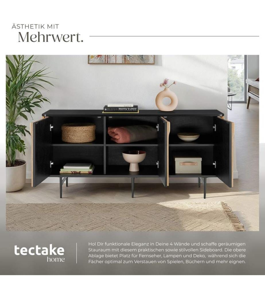 Buffet LINEO avec compartiments de rangement - noirmarron