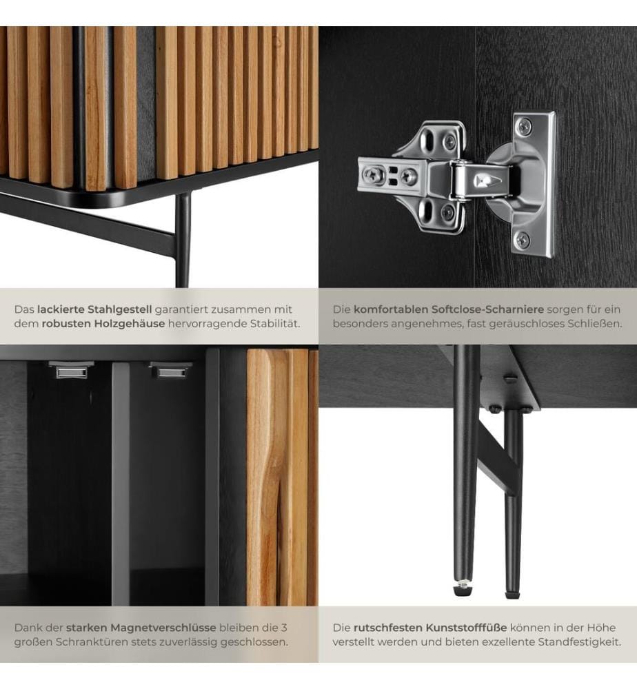 Buffet LINEO avec compartiments de rangement - noirmarron