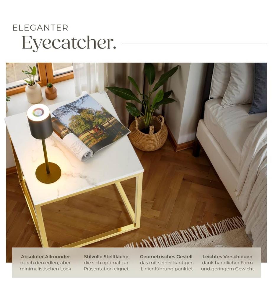 Marmor-Beistelltisch Alysia, quadratisch - goldweiss