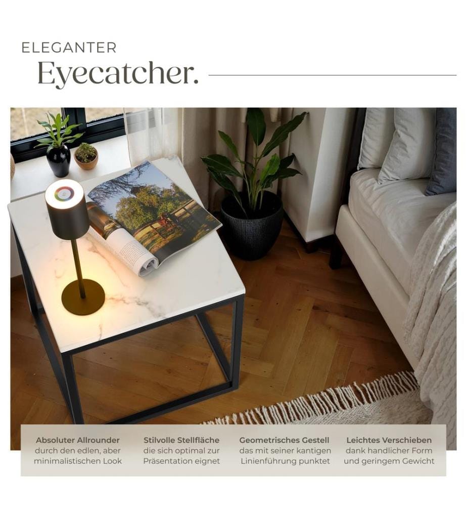 Side Table Alysia - marble top, square design - blackwhite