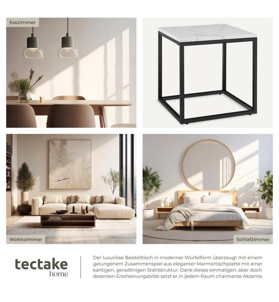 Side Table Alysia - marble top, square design - blackwhite