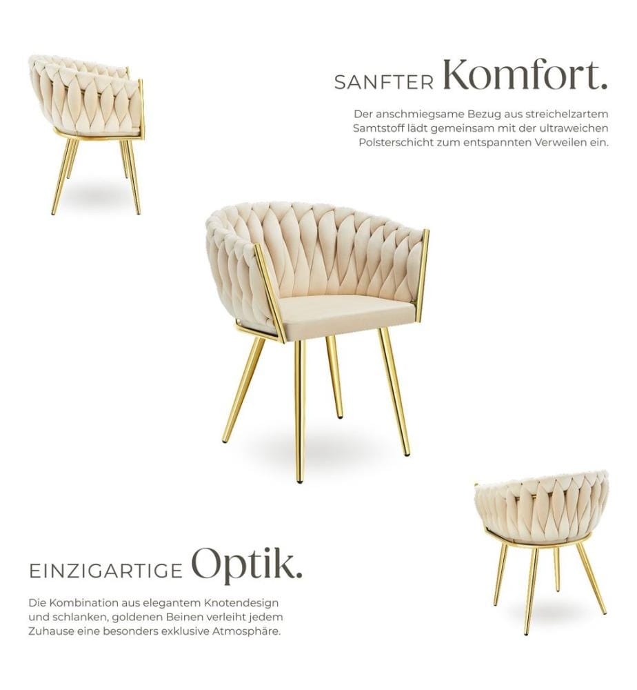Set Esszimmerstuhl Astano Samt, Knotendesign - sandfarbengold, 6er Set