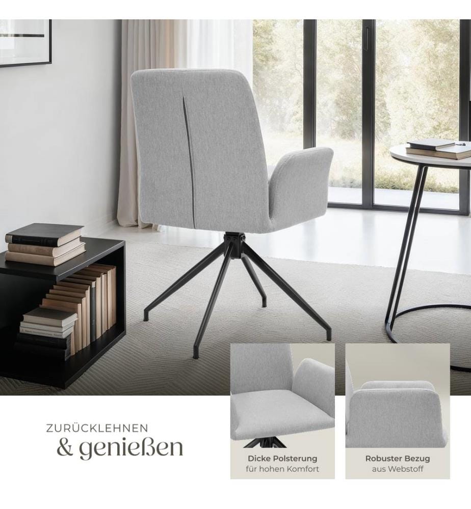 Fauteuil pivotant DAYA rembourré - gris clair, Lot de 2