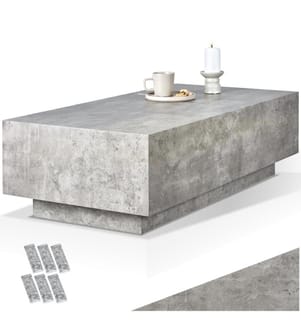 Tavolino Lasley con base, capacità di carico 45 kg - effetto cemento, 120 x 60 x 35 cm