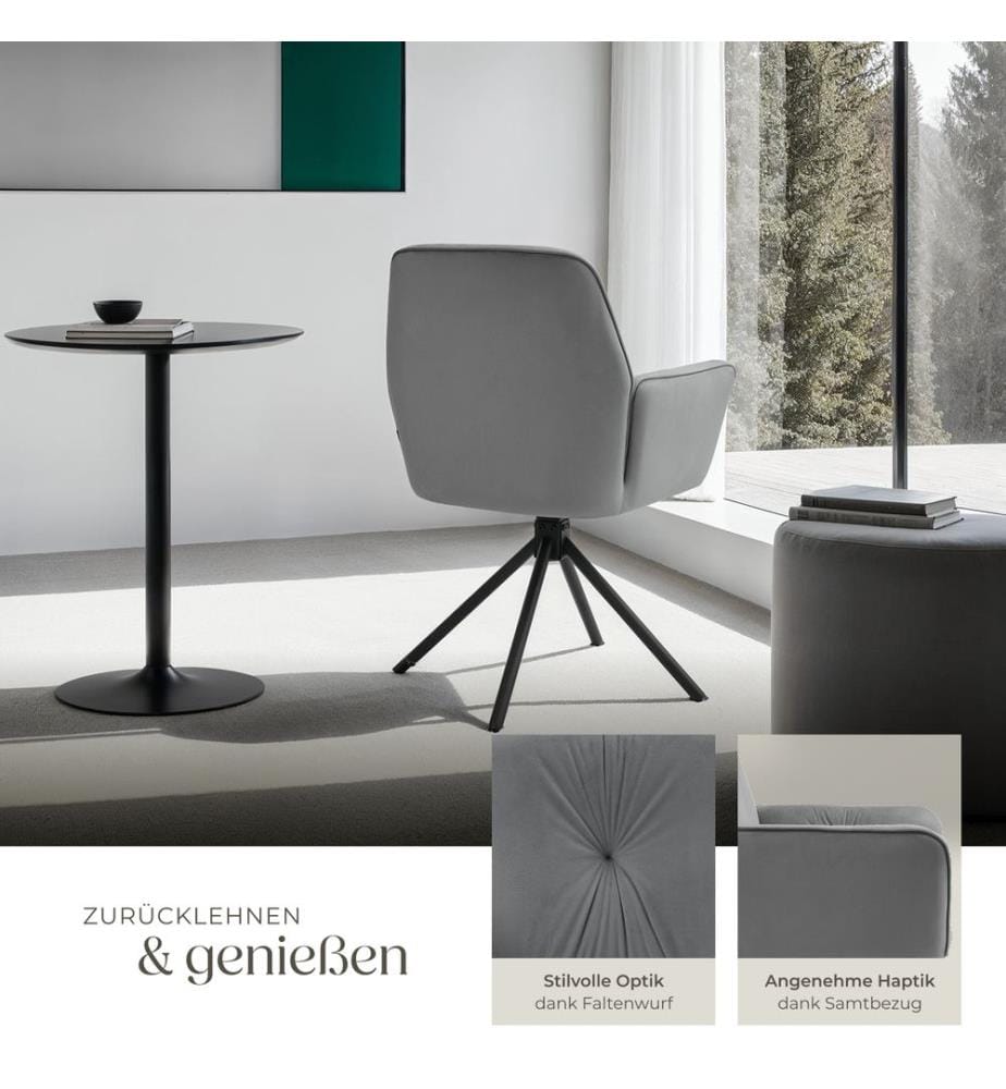 Drehbarer Armlehnstuhl Lenia, gepolstert - Samtoptik anthrazitschwarz, 6er Set