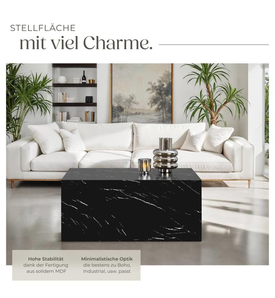Table basse LASLEY - Aspect marbre noir, 90 x 50 x 40 cm