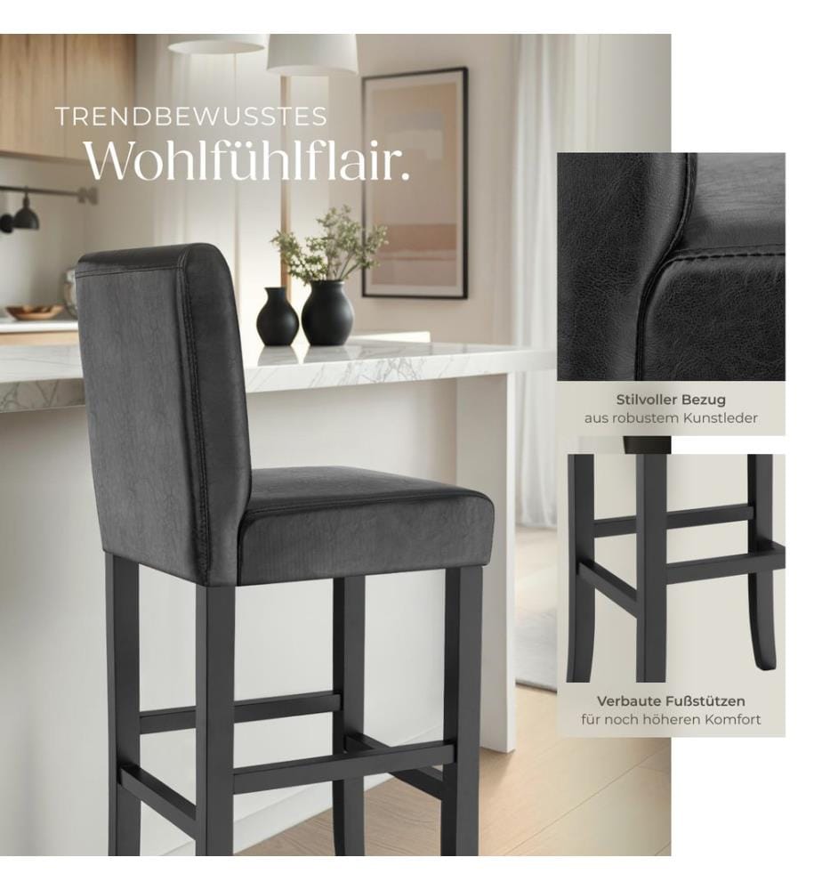 Barhocker aus Kunstleder - schwarz, 6er Set
