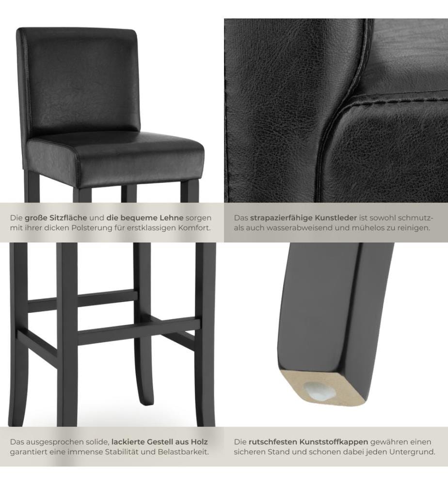 Barhocker aus Kunstleder - schwarz, 6er Set