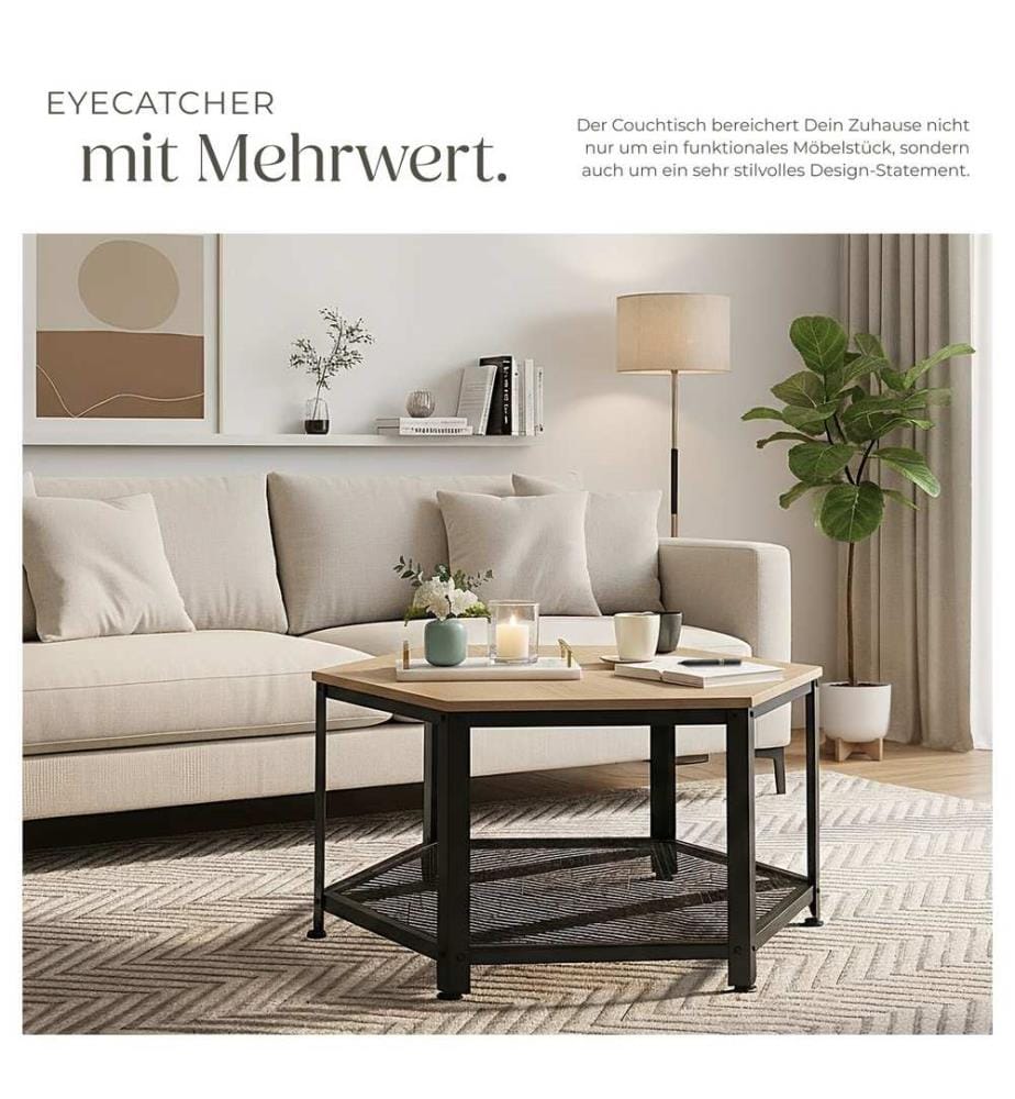 Couchtisch Norwich 86,5x75x46,5 cm - Industrial Holz hell, Eiche Sonoma