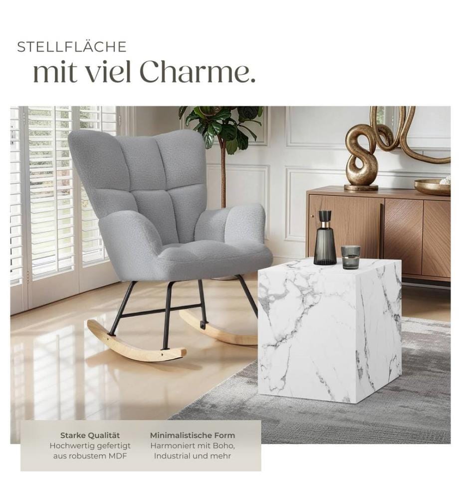 Couchtisch Lasley, Belastbarkeit 45 kg - Marmor Optik weiss, 45 x 45 x 50 cm