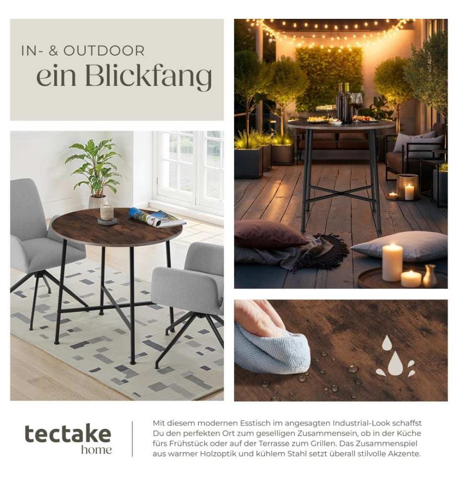 Esstisch Ennis 80x76 cm - Industrial Holz dunkel, rustikal