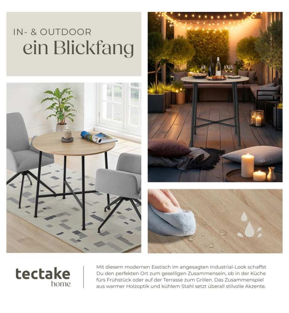 Esstisch Ennis 80x76 cm - Industrial Holz hell, Eiche Sonoma