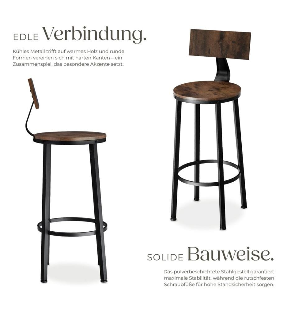 Barhocker Poole - Industrial Holz dunkel, rustikal, 4er Set