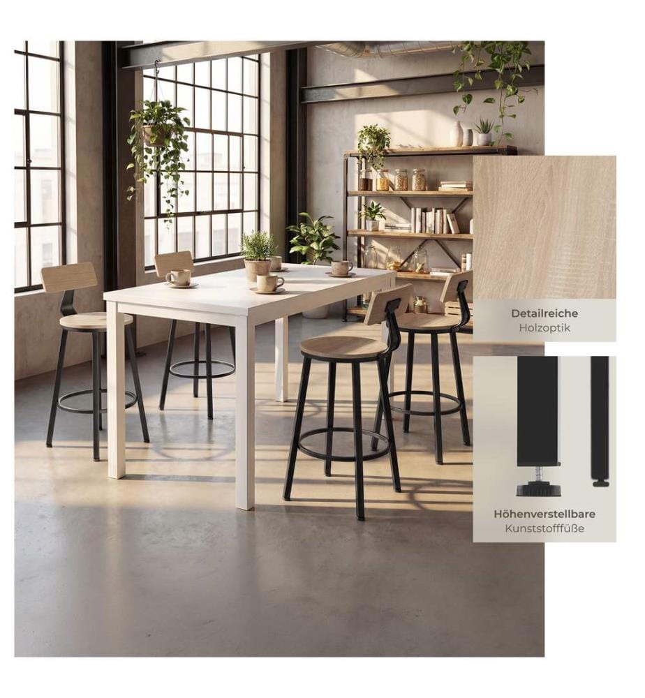 Tabourets de bar Poole - Bois clair industriel, Chêne Sonoma, Lot de 4