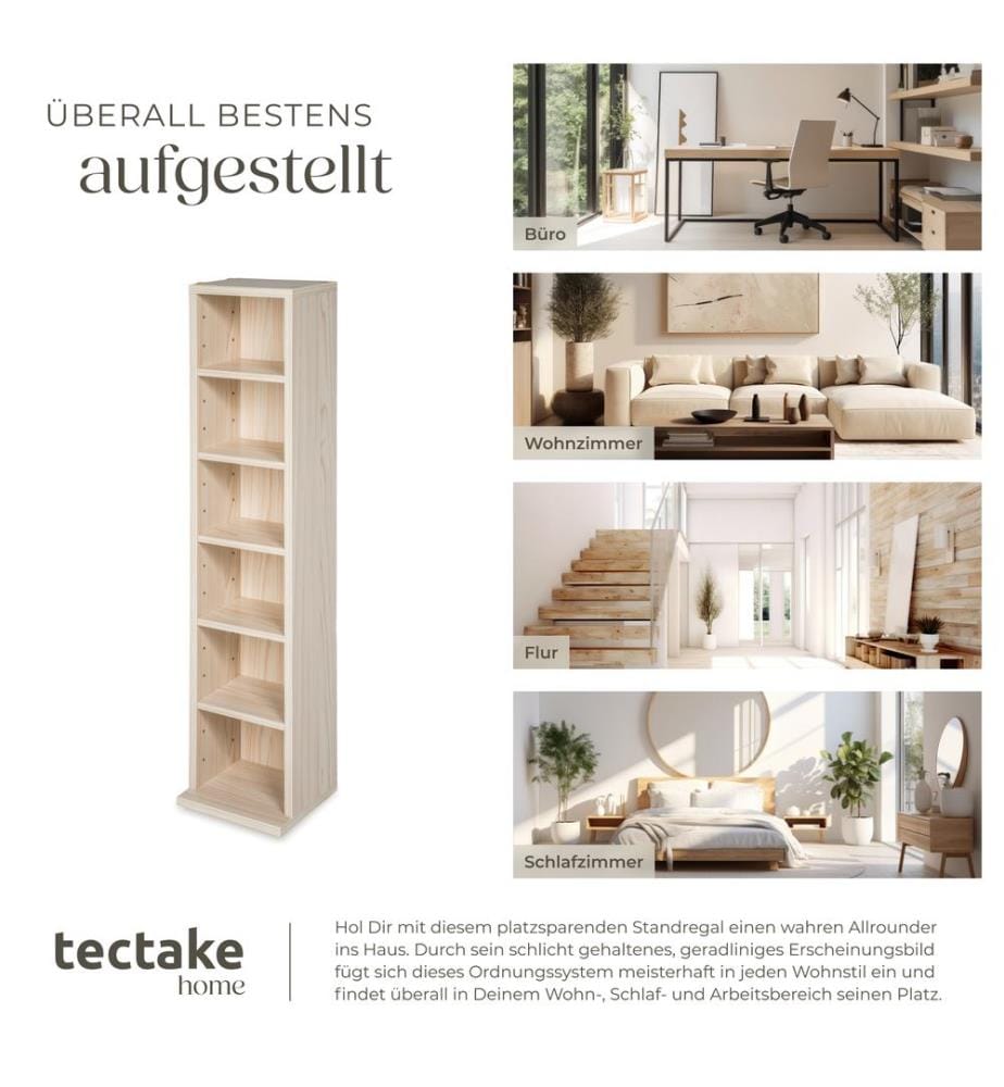Standregal Medienregal mit 6 Fächern 90x21x20 cm - buche
