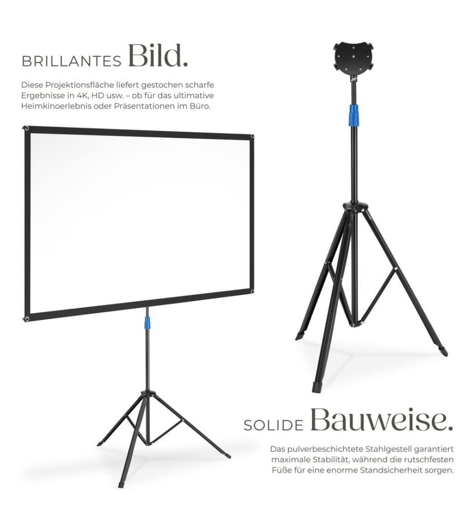 Beamer-Leinwand Cinema mit klappbarem Stativ, 16:9, 4K, HD - 177 x 100 cm