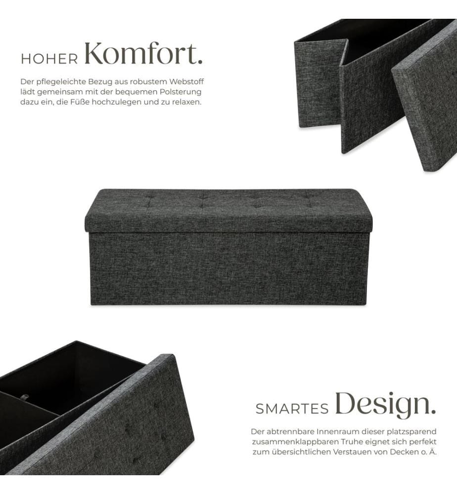 Faltbare Sitztruhe aus Polyester mit Stauraum 110x38x38 cm - dunkelgrau