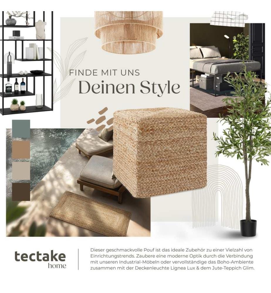 Handgefertigter Pouf Banno Cube aus Jute, eckig, Boho-Stil - beige