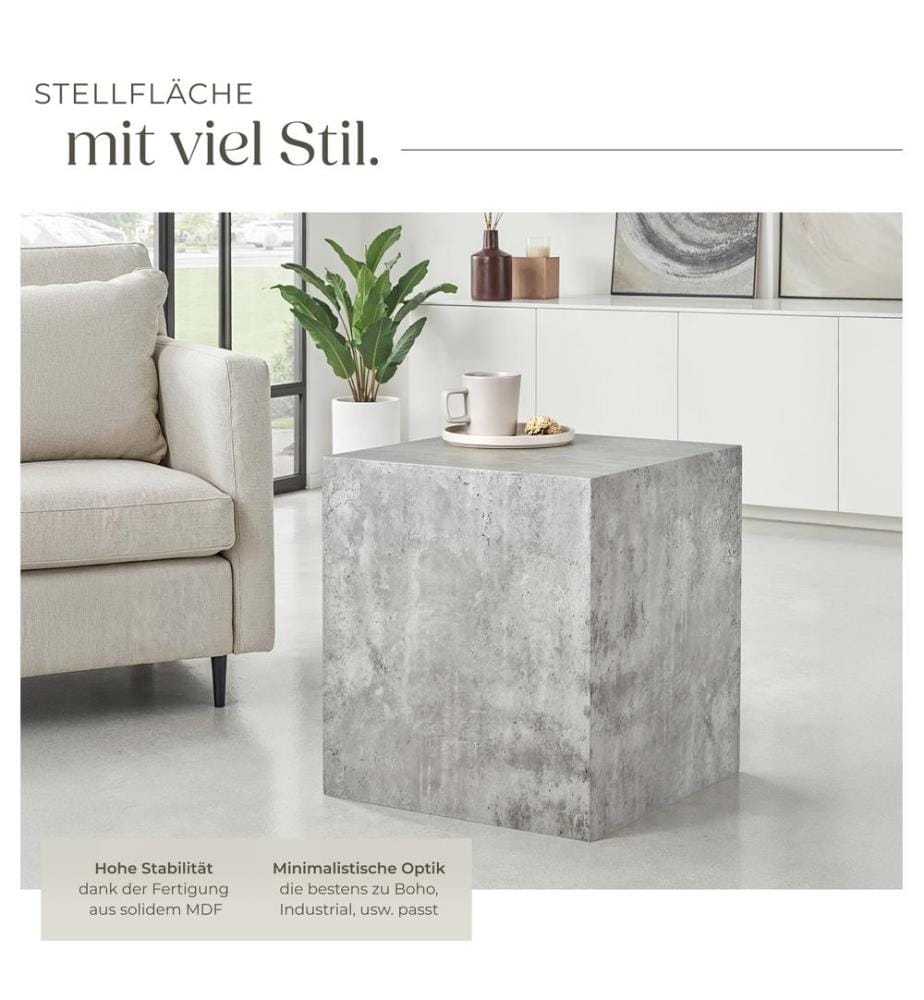 Couchtisch Lasley, Belastbarkeit 45 kg - Beton Optik, 45 x 45 x 50 cm