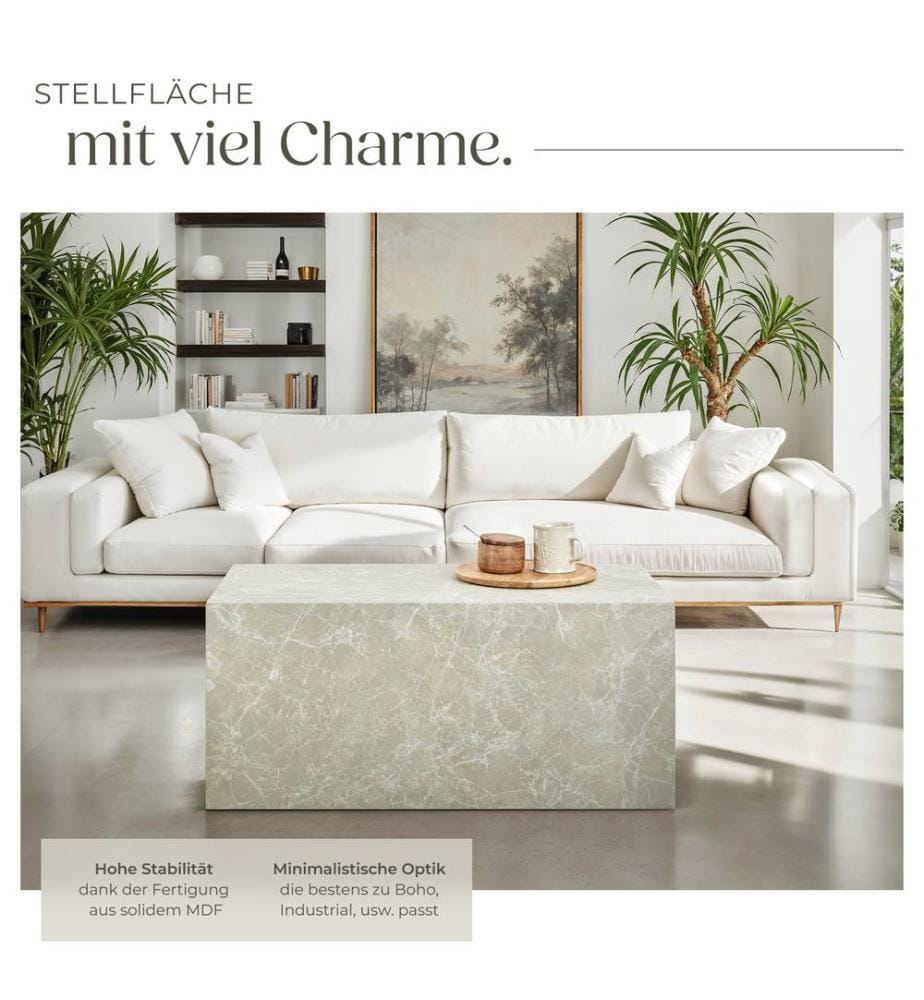 Couchtisch Lasley, Belastbarkeit 45 kg - Travertin Optik, 90 x 50 x 40 cm