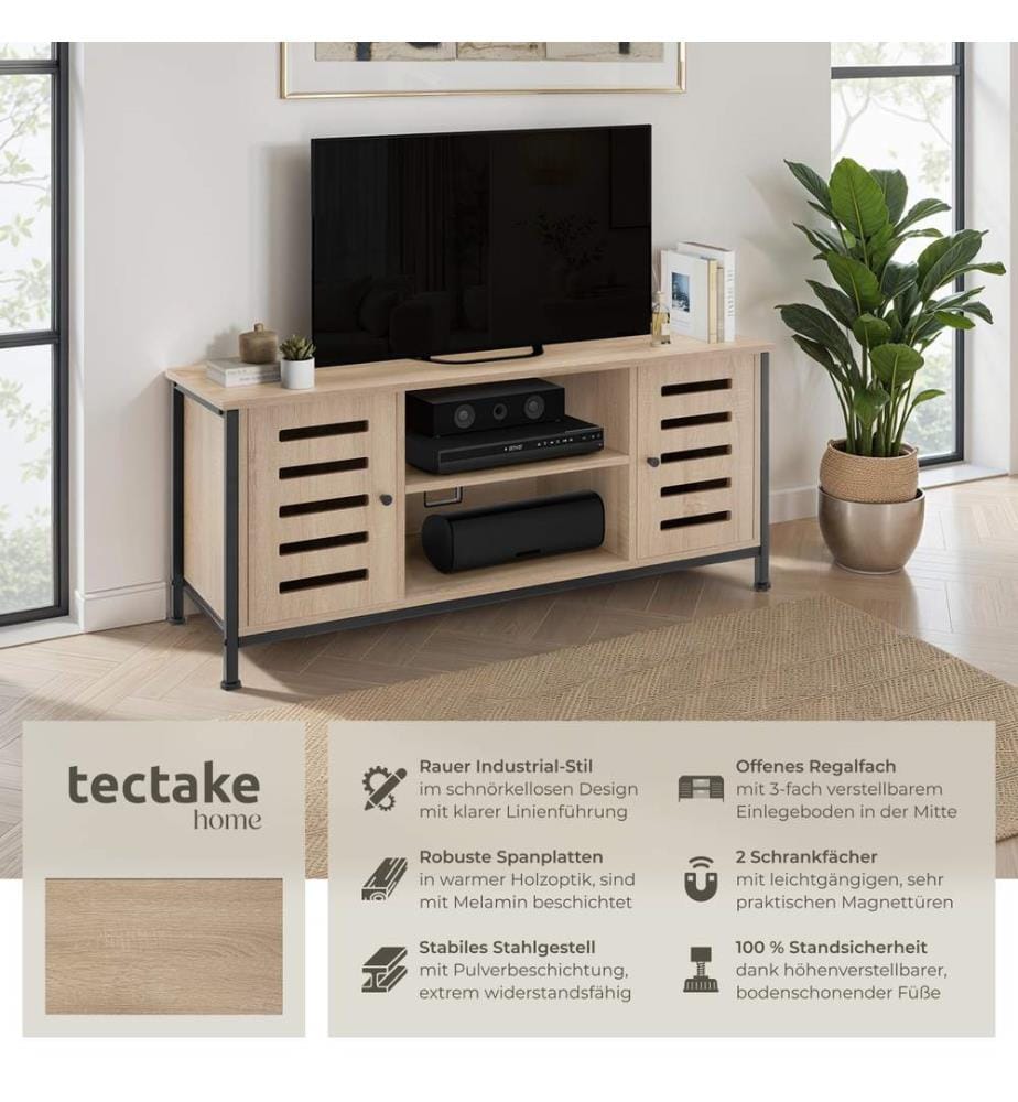 TV-Board Carlow 110x41,5x50,5 cm - Industrial Holz hell, Eiche Sonoma