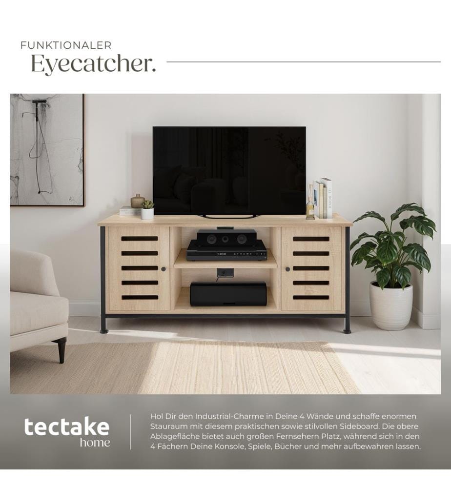 TV-Board Carlow 110x41,5x50,5 cm - Industrial Holz hell, Eiche Sonoma