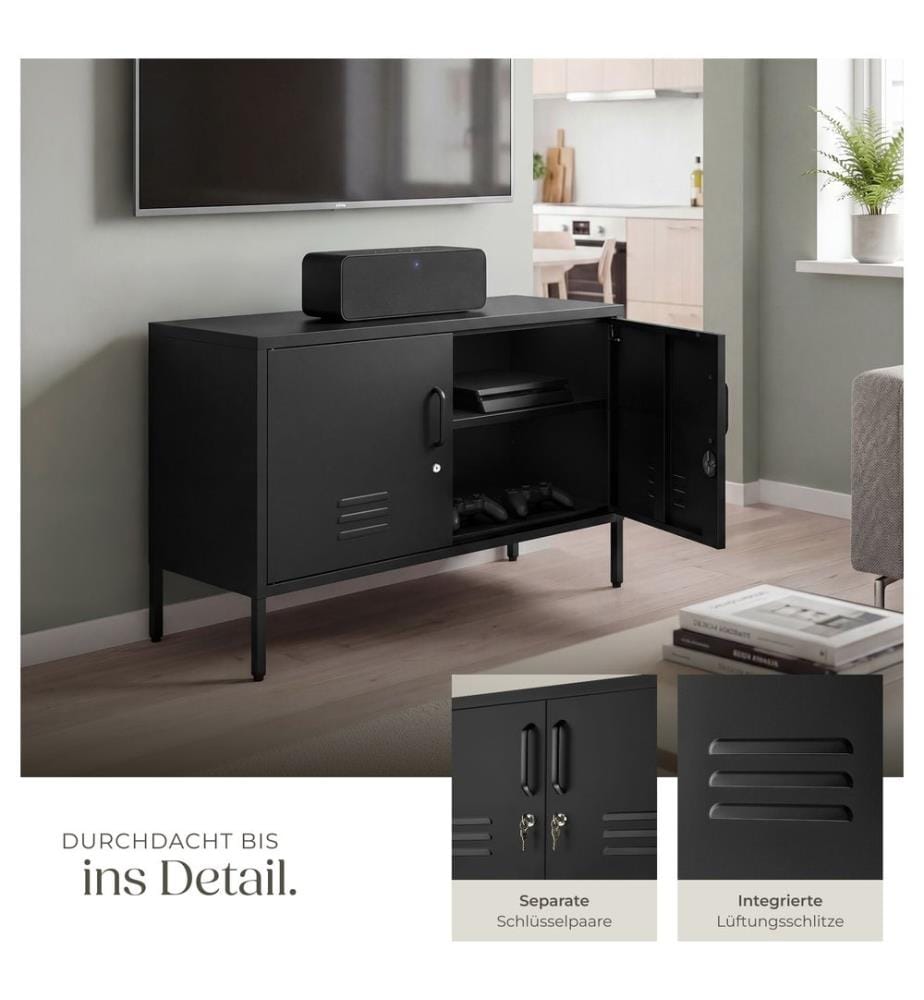 Sideboard Baker, Magnetverschluss, verstellbarer Boden - schwarz
