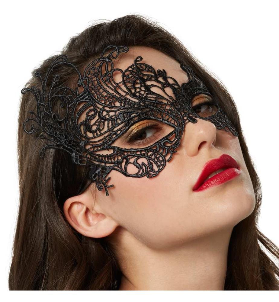 Maschera nera in pizzo Pavone