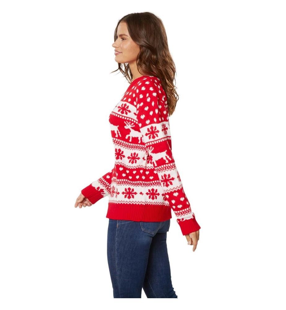 Pull de Noël Magie hivernale rouge-blanc pour femmes