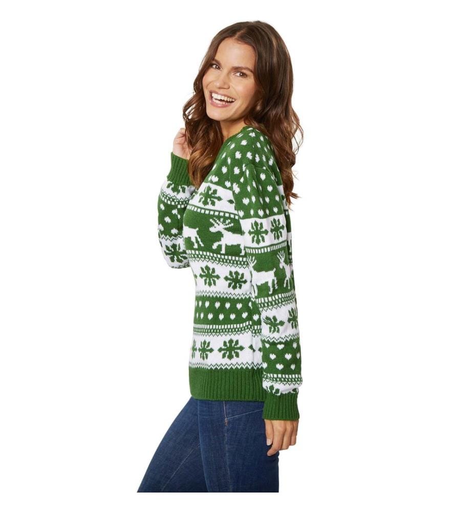 Pull de Noël Magie hivernale vert-blanc pour femmes