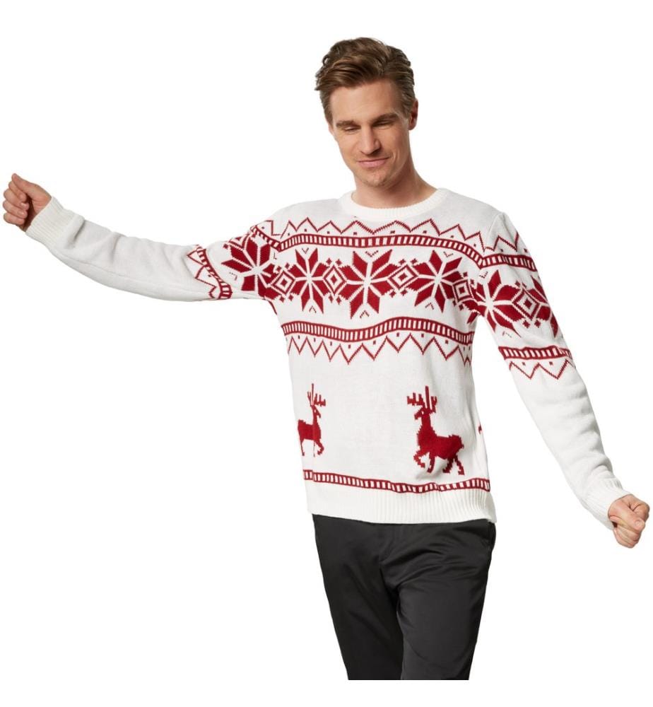 Pull de Noël Paysage hivernal blanc-rouge