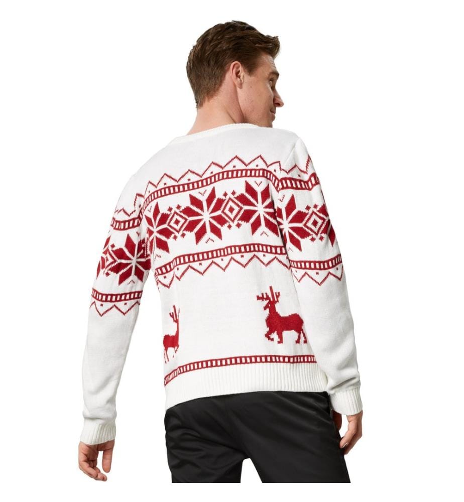 Pull de Noël Paysage hivernal blanc-rouge