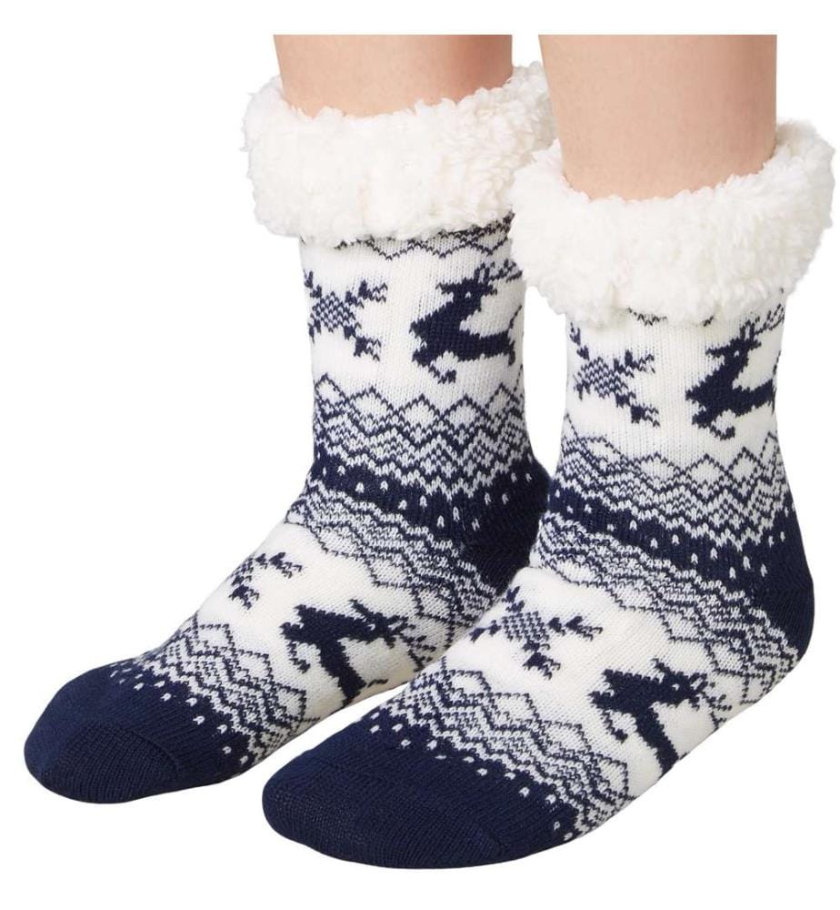 Kuschelsocken mit Rentier-Motiv blau-weiss