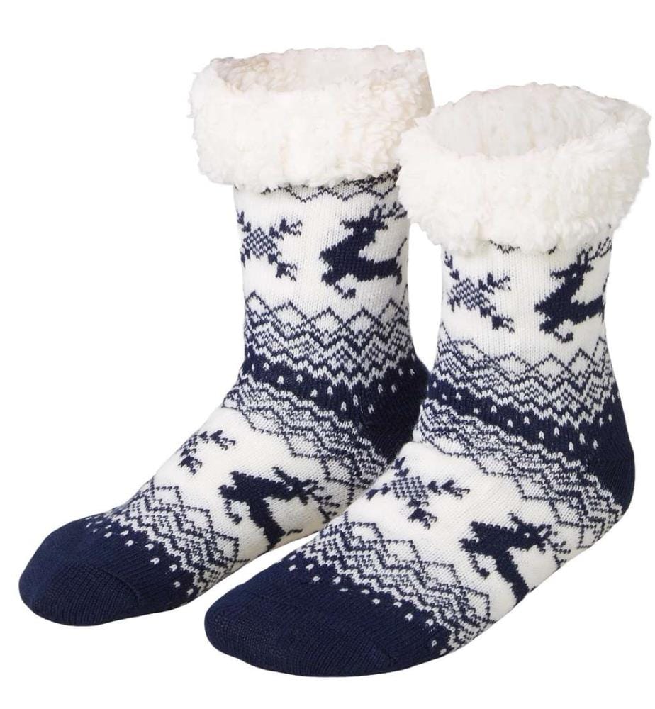 Kuschelsocken mit Rentier-Motiv blau-weiss