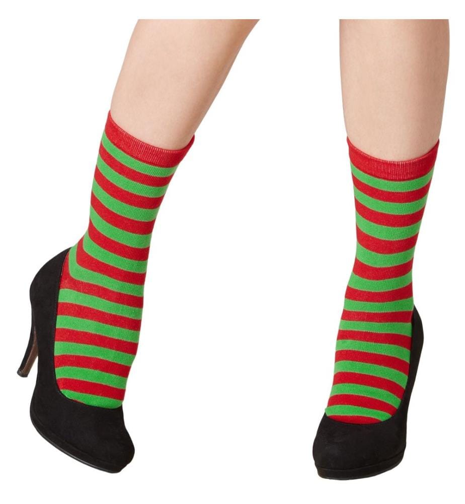 Weihnachtssocken gestreift grün-rot