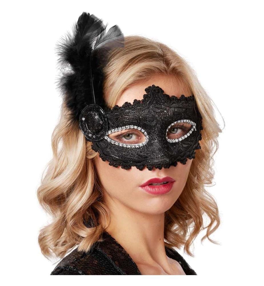 Masque vénitien avec une plume sur le côté