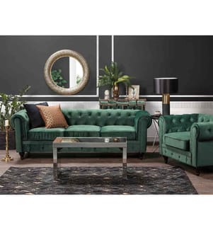 Ensemble de salon 4 places CHESTERFIELD Velours Vert émeraude